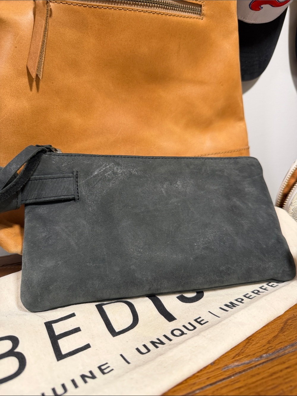 ABLE Charcoal Gray Leather Wristlet
